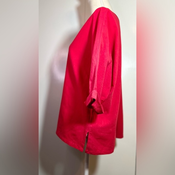 Red Linen/Cotton Button Down Shirt Women’s Size L 3/4 Sleeves - Picture 4 of 8